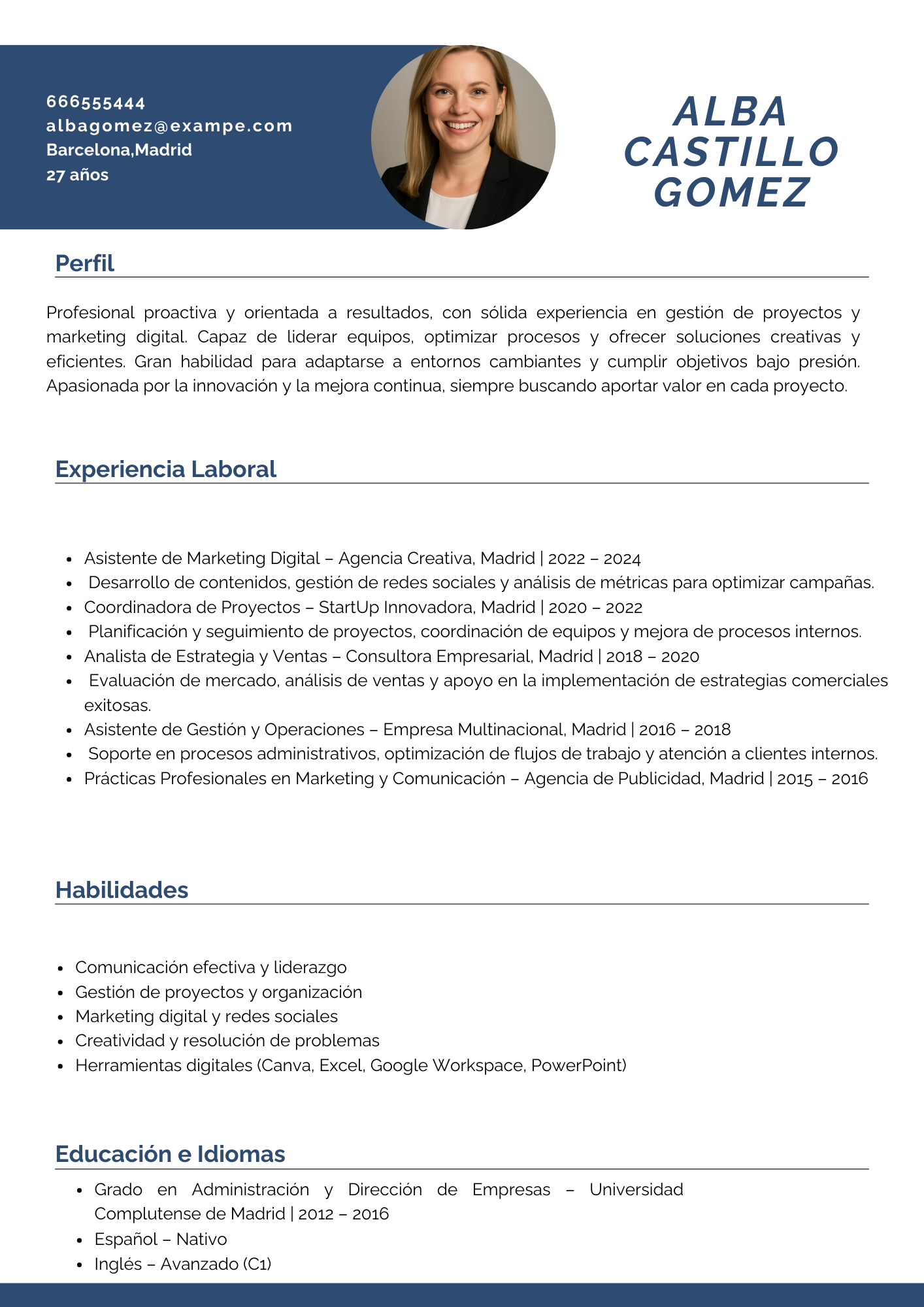 Plantilla de CV Profesional – Modelo 1 (Clásica)