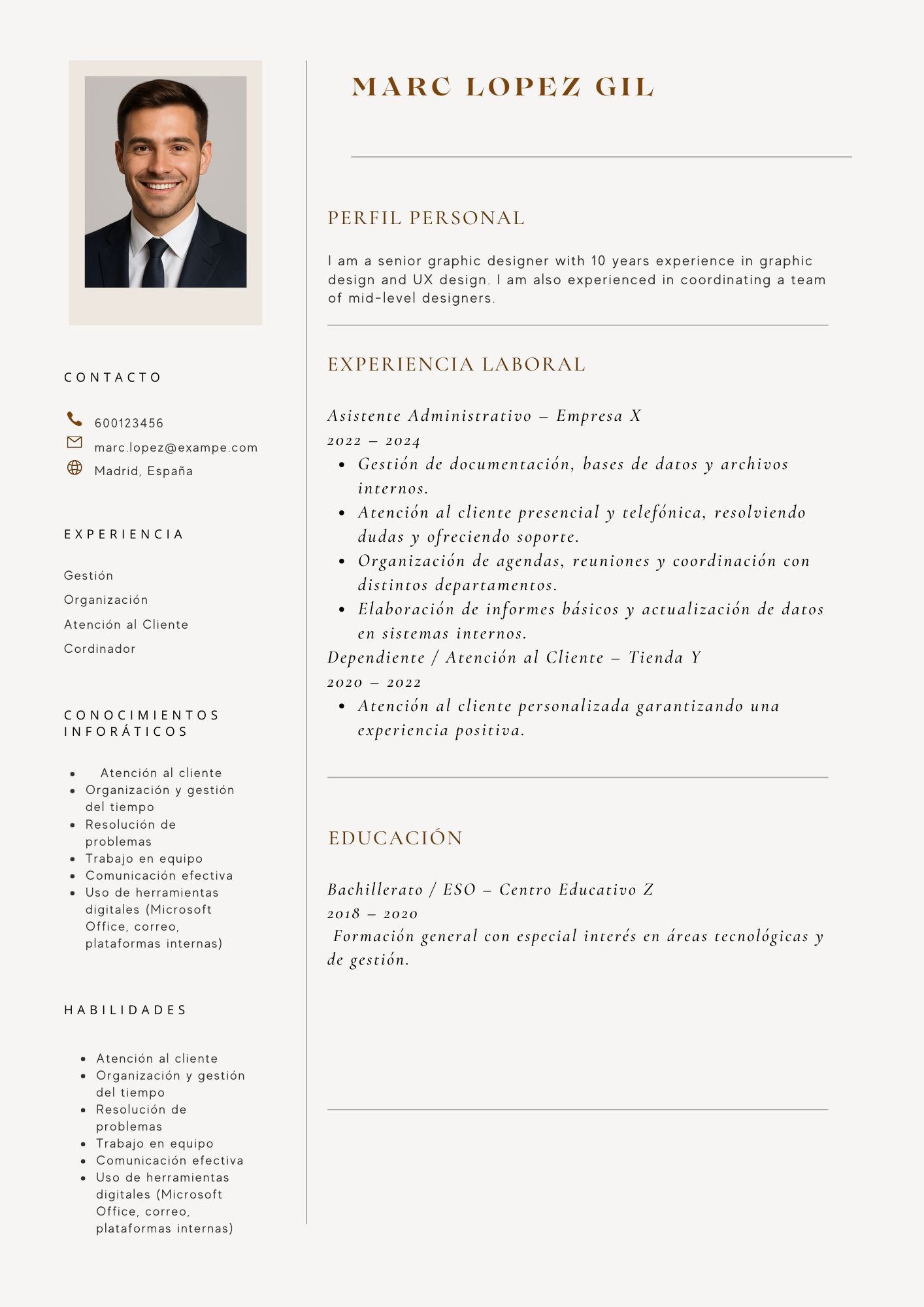 Plantilla de CV Profesional – Modelo 4 (Ejecutiva)
